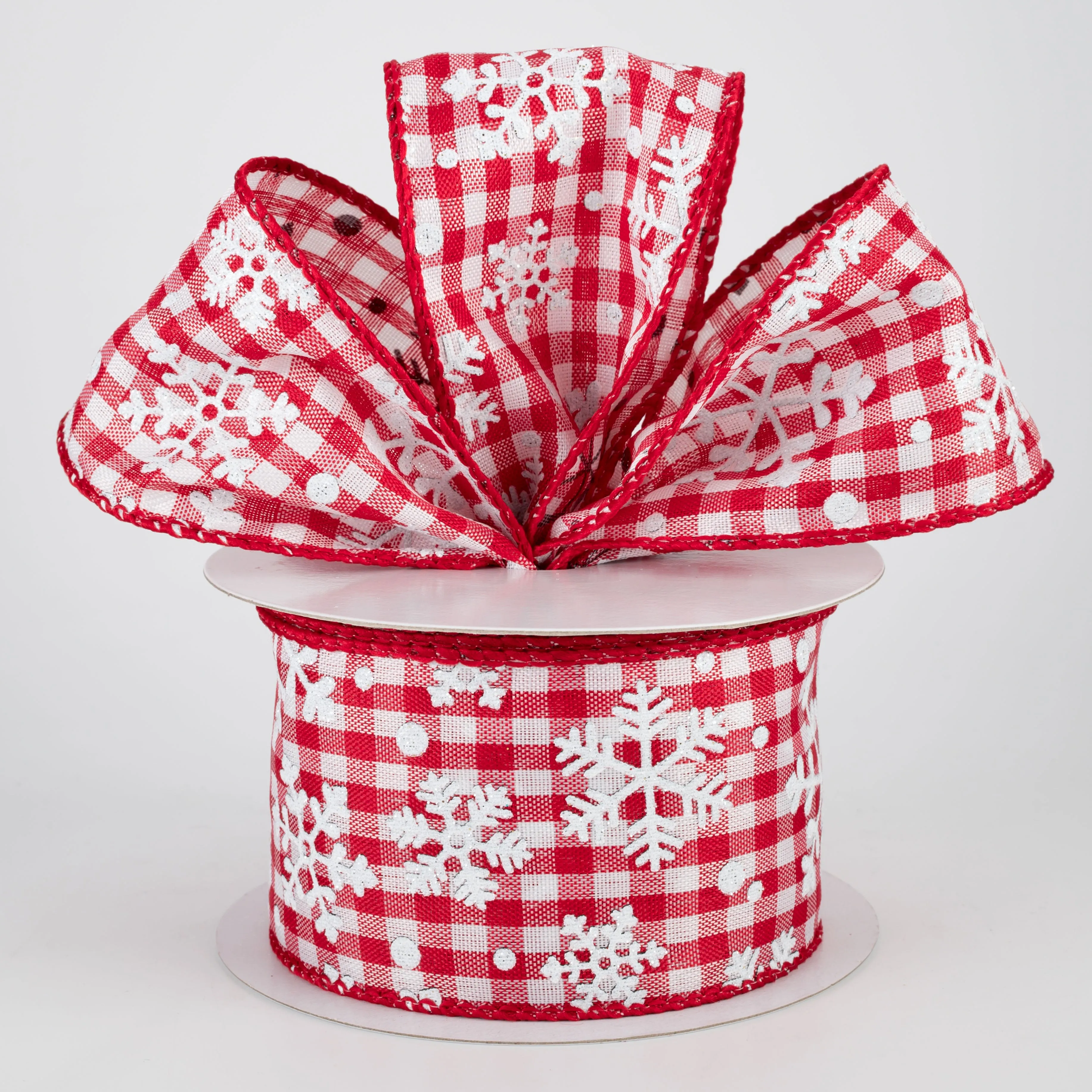 2.5" Falling Snow Check Ribbon: Red & White (10 Yards)