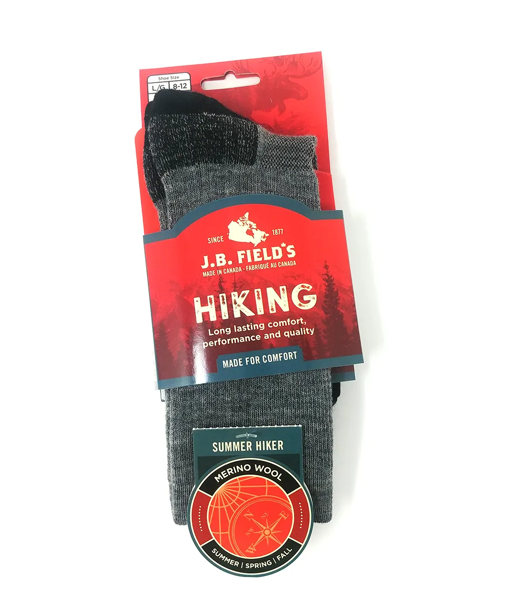 J.B. Field's "Summer Hiker" Crew Merino Wool Hiking Sock