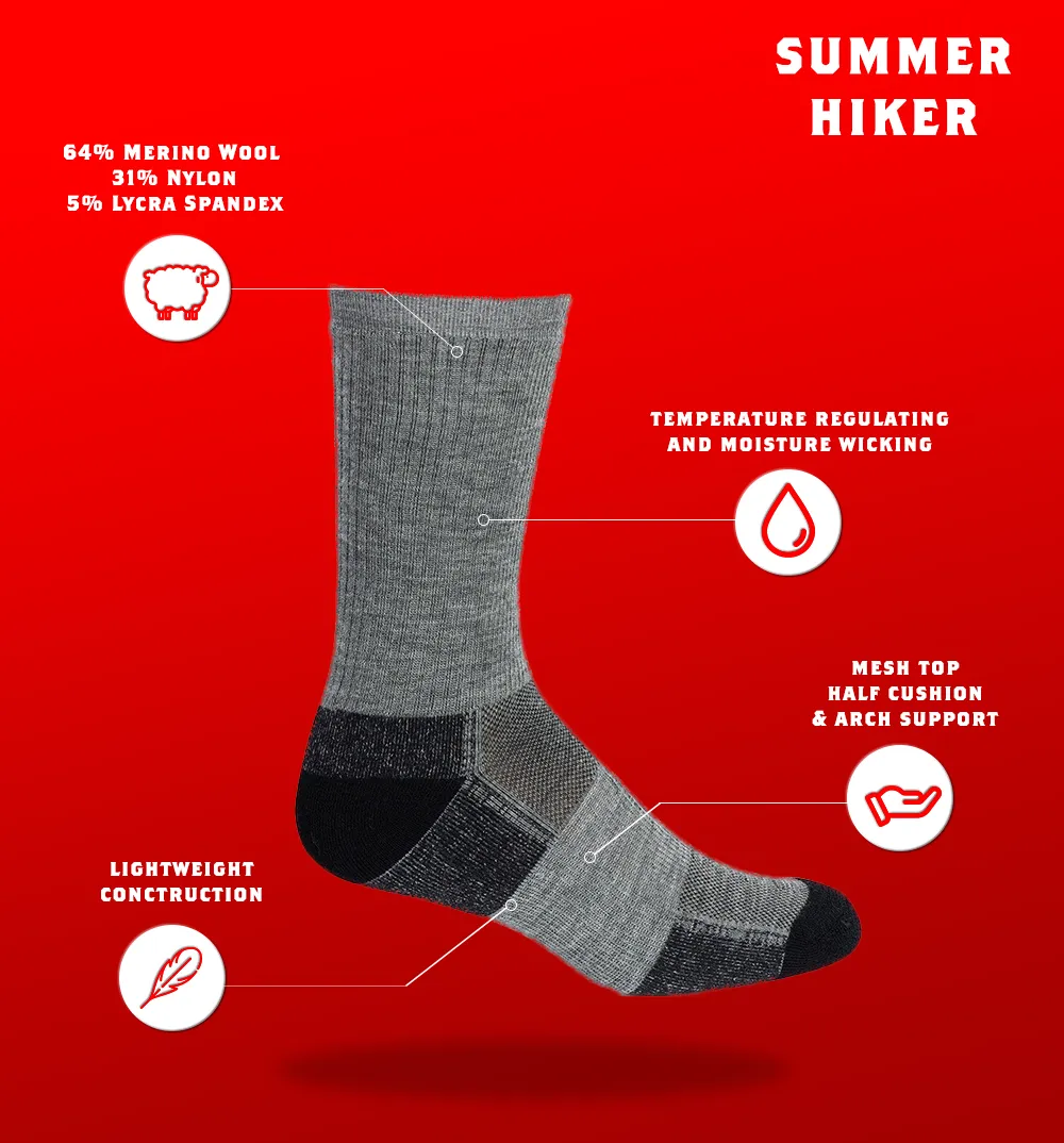 J.B. Field's "Summer Hiker" Crew Merino Wool Hiking Sock