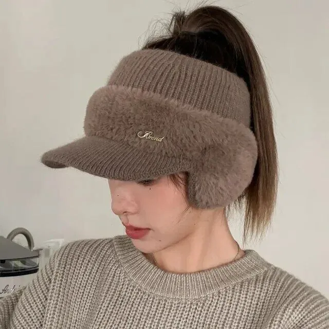 Ladies Warm Earflaps Knitted Hat