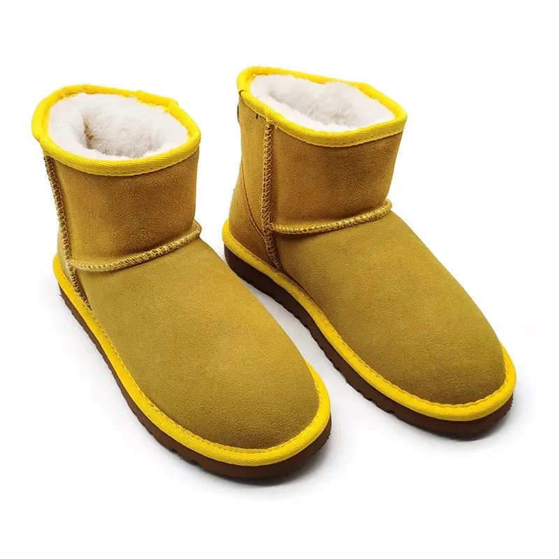 Mens womens kids ankle snow boots in stock real sheep skin plush fur snow winter warm boots