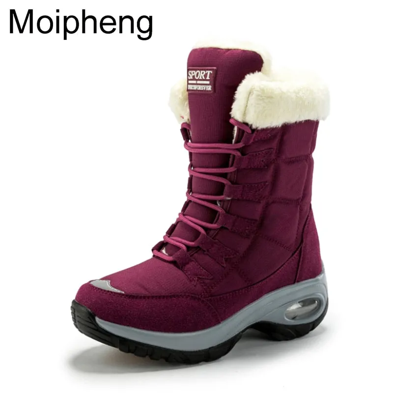 Moipheng Waterproof Women Boots Winter Keep Warm Quality Mid-Calf Snow Boots