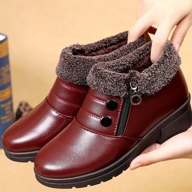 Soft Leather Waterproof Lightweight Ankle Warm Women Snow Boots