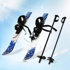 versatile Lightweight Snow Ski and Pole Set with bindings Sturdy 26Inch Snow Skiing Equipment for Kid's Beginner (Blue)