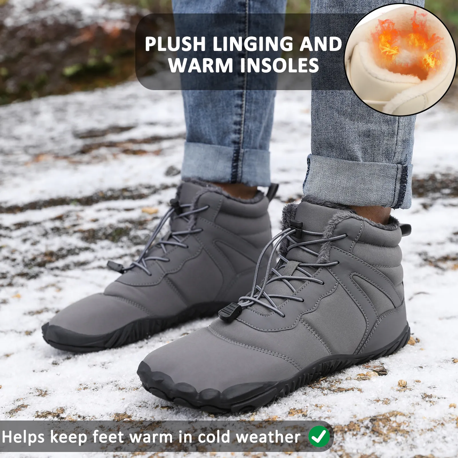 Winter Outdoor Warm Mountaineering Snow Boots Wear-Resistant Mid-Tube Hiking Shoes Footwear Non-slip & Waterproof Winter Barefoot Shoe (Unisex)