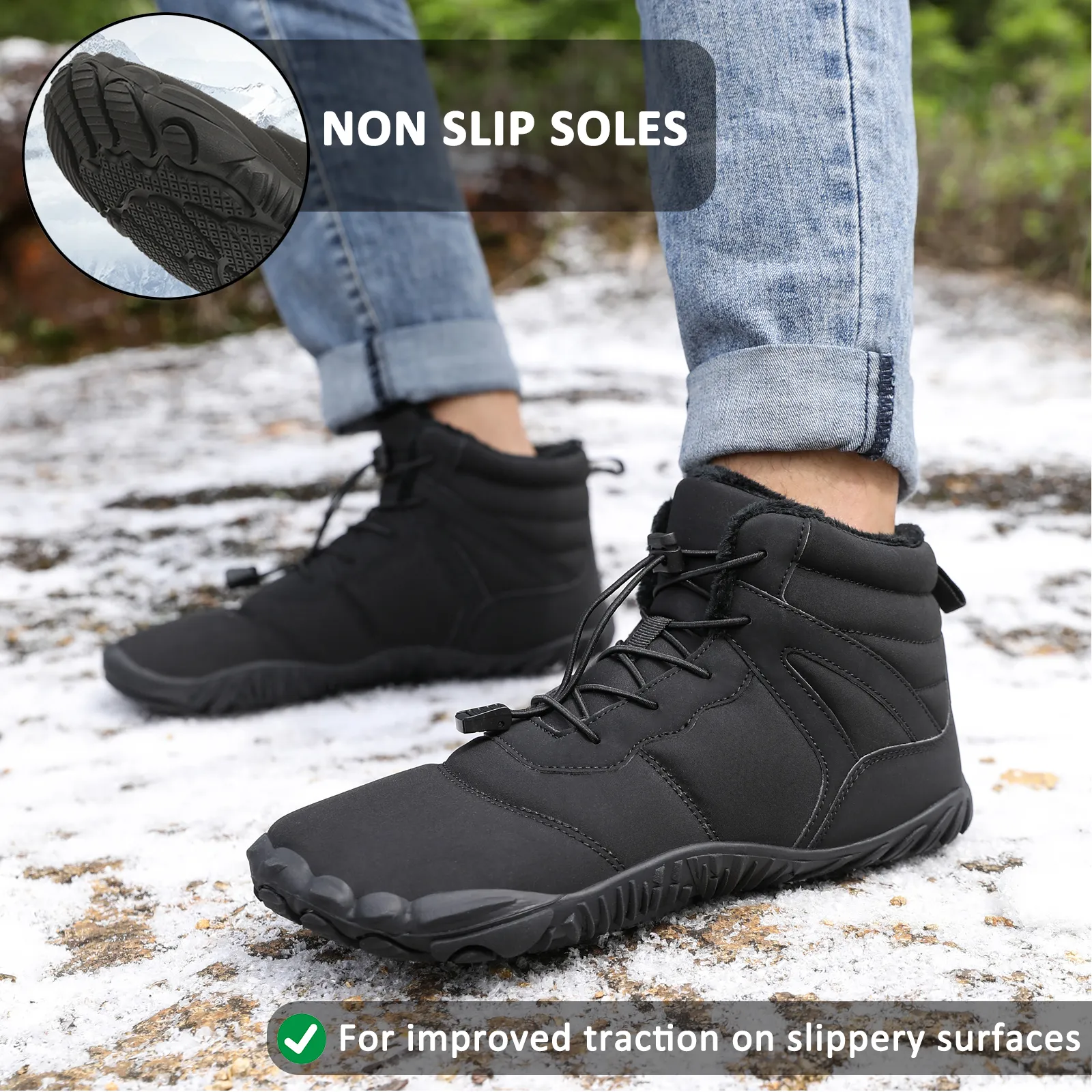 Winter Outdoor Warm Mountaineering Snow Boots Wear-Resistant Mid-Tube Hiking Shoes Footwear Non-slip & Waterproof Winter Barefoot Shoe (Unisex)