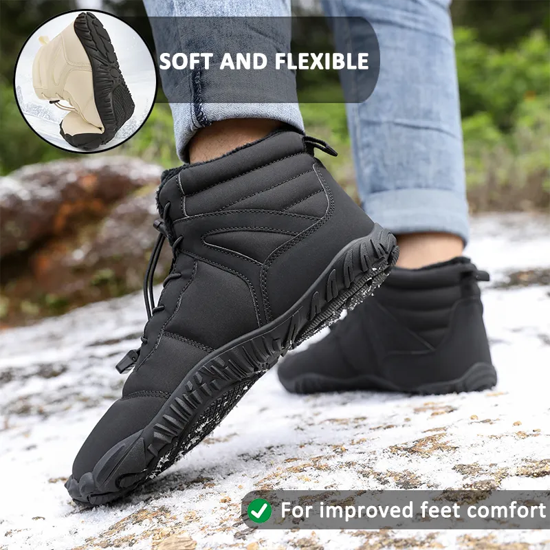 Winter Outdoor Warm Mountaineering Snow Boots Wear-Resistant Mid-Tube Hiking Shoes Footwear Non-slip & Waterproof Winter Barefoot Shoe (Unisex)