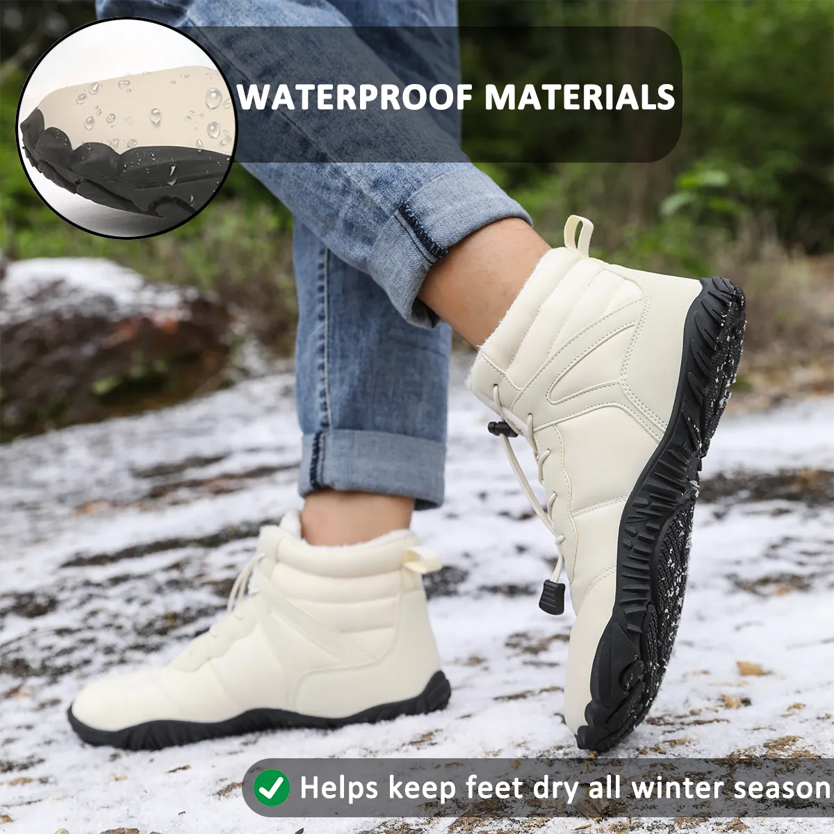 Winter Outdoor Warm Mountaineering Snow Boots Wear-Resistant Mid-Tube Hiking Shoes Footwear Non-slip & Waterproof Winter Barefoot Shoe (Unisex)