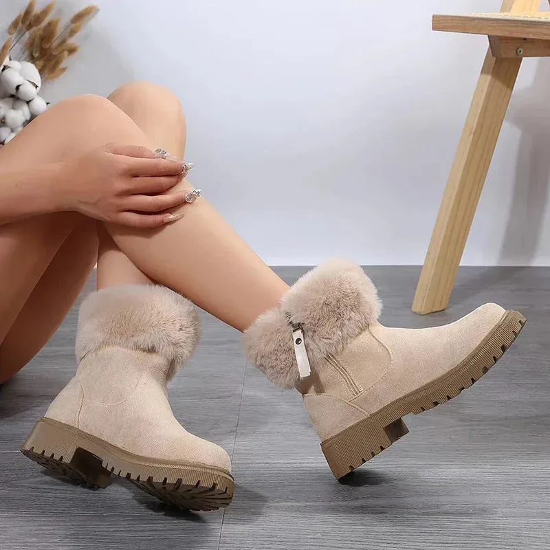 Xajzpa  Furry Faux Fur Snow Boots for Women Anti-Slip Platform Winter Boots Woman Keep Warm Plush Ankle Booties Mujer 43