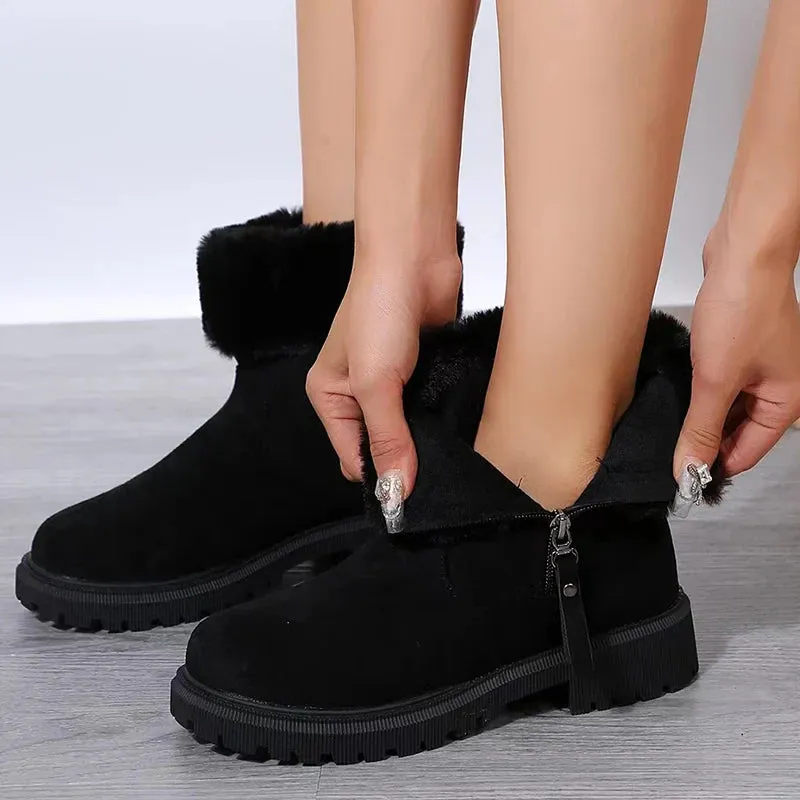 Xajzpa  Furry Faux Fur Snow Boots for Women Anti-Slip Platform Winter Boots Woman Keep Warm Plush Ankle Booties Mujer 43